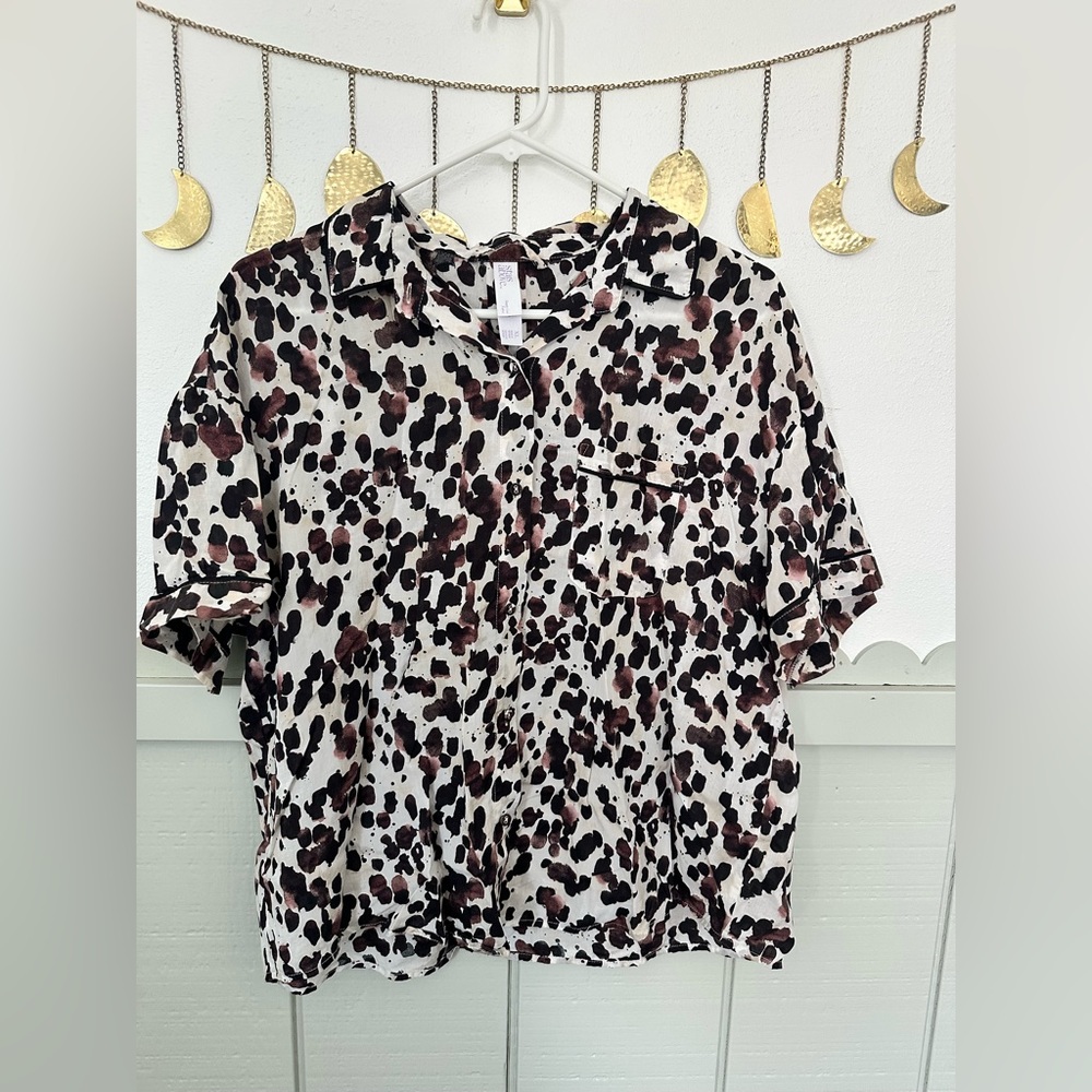Stars Above Black and Brown Leopard Print Button Down Shirt